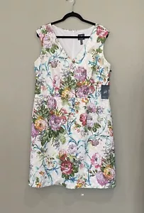 ADRIANNA PAPELL DRESS NWT Womens 16 Floral Sheath VNeck Beaded Sequin Sleeveless - Picture 1 of 19