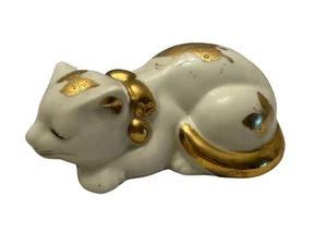 "Estatuilla de gato de porcelana Takahashi vintage pintada a mano mariposas doradas 6"" de ancho x 2"" de alto" - Imagen 1 de 6