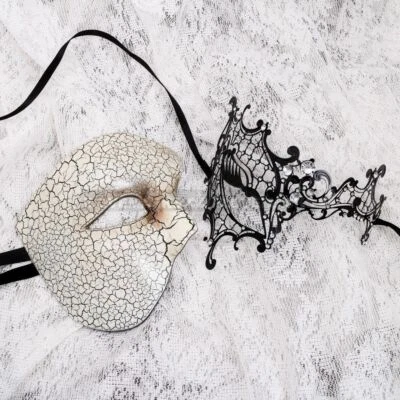 His & Her Venetian Phantom of the Opera Half Face Masquerade Masks for Couple - Image 1 of 2