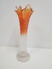 Fenton? Art Glass Diamond Point Ribbed Swung Vase Marigold Fading to Clear