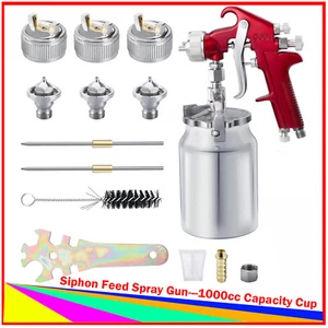 Siphon Feed Spray Gun Air Paint 1000cc Cup + 1.3mm 1.7mm 2.0mm Nozzles HVLP Kit - Picture 1 of 12