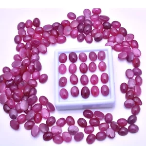 Lote de 12 piedras preciosas brillantes rojo rosado cabujón ovalado de rubí natural de 9 mm * 7 mm - Imagen 1 de 7