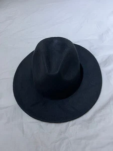Unisex Vintage Wide Brim Fedora Hat size 57 Black - Picture 1 of 6