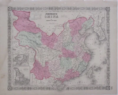 Original 1865 Map CHINA Shanghai Guangzhou Hong Kong Xiamen Shantou Haicheng - Image 1 of 4