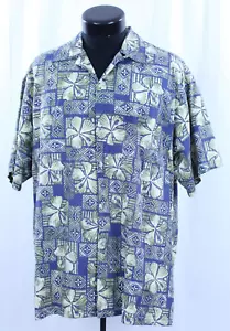Camicia vintage Go Barefoot Hawaiian Button XL Palm Made USA Hawaii Tiki Blu Loop Luau - Foto 1 di 16