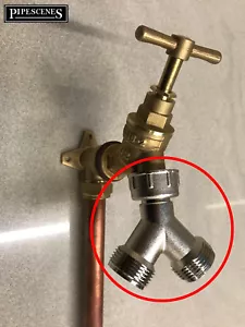BRASS Outside Garden Hose Bib Tap Y Dual Splitter Nickel Plated 3/4" BSP - Picture 1 of 7