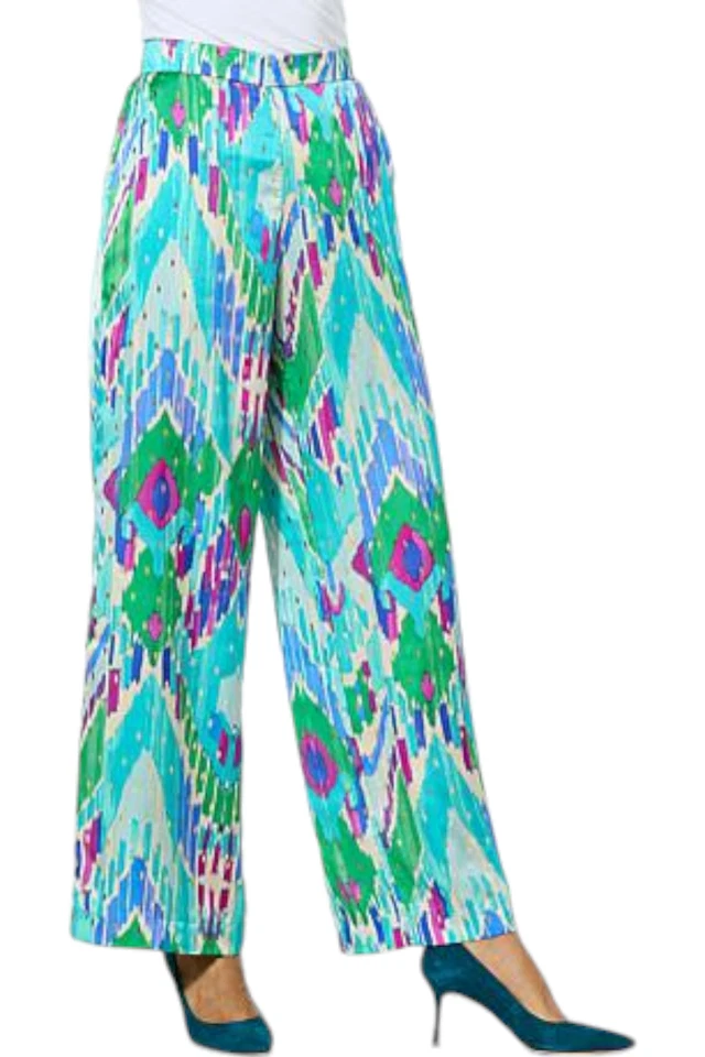 IMAN Women's Global Chic Printed Woven Wide-Leg Pant Aqua - Image 1 of 1