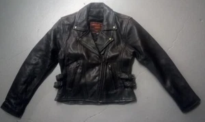 Women's Black Leather Motorcycle Jacket w/Side Buckles - Picture 1 of 2