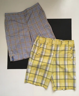 Lote de 2 Bermudas de Golf Izod Geniales FX Elastizadas Amarillas y Azules a Cuadros para Mujer Talla 8 Foto 1 de 4