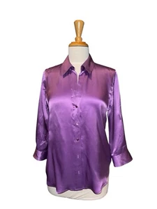 L'AGENCE Dani Seiden Satin Bluse 3/4 Arm Knopfleiste Oberteil Lila Gr. S - Bild 1 von 11
