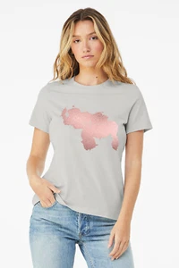 Camiseta Bandera Venezolana Damas Estampado Oro Rosa Caliente - Imagen 1 de 5