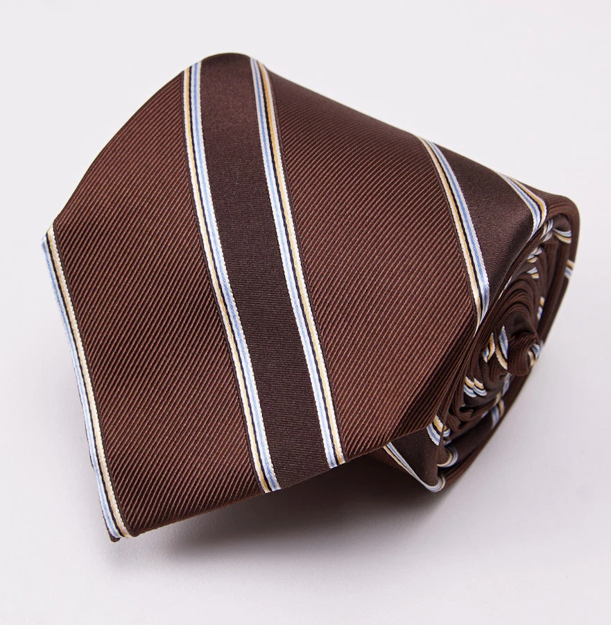 New $225 SARTORIA PARTENOPEA NAPOLI Silk Tie Chocolate Brown Ribbon Stripe - Image 1 of 4