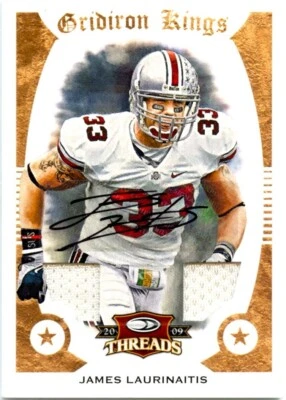 JAMES LAURINAITIS RC 2009 DONRUSS THREADS DUAL ROOKIE PATCH AUTO 24/25 OHIO ST - Image 1 of 2