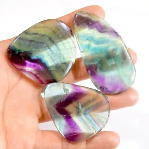 3 Pcs 666 Cts Natural Fluorite Palm Gemstone Cabochon Lot 52x43-72x36 mm #2774 - Picture 1 of 4