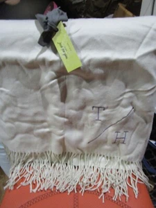 West Elm ivory acrylic Throw 44 X 56 monogrammed T/H New w tag - Picture 1 of 2