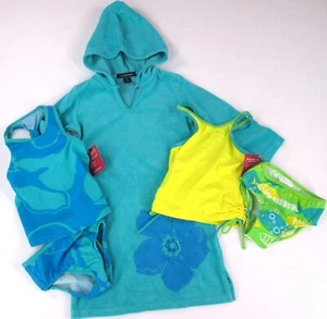 Vintage Y2K Lands End Girl Sz 4 Swim Bathing Suit Cover Up Lot Tankini Flower - Picture 1 of 8
