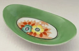 Vintage Gold Castle Chikusa Hand Painted Oval Relish Dish Green Floral - Picture 1 of 5
