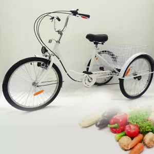 24 Inch Tricycle 3 Wheel Adult Bicycle with Cart 6 Speed Adult Tricycle - Picture 1 of 12