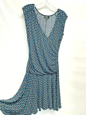 Iz Byer Blue Black Geo Fit & Flare Short Dress Sleeveless Spring Summer L 11/13 - Image 1 of 4