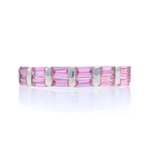 Alianza de plata esterlina rosa circonita cúbica - Anillo de boda baguette 925 talla 9 1/4 - Imagen 1 de 9