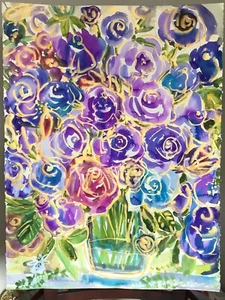 Lila Rosen.Original Aquarell Gemälde - Bild 1 von 11