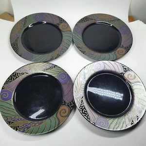 4 piatti Tampico Arcoroc France vetro nero 10 3/4 pollici vintage anni 90 - Foto 1 di 11