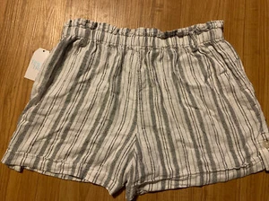 Time and Tru NEW Linen Blend Elastic Shorts NWT L 12-14 Gray Stirpes Pockets JAX - Picture 1 of 4