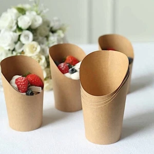 50 Round 14 oz NATURAL Snack Paper CUPS Popcorn Boxes Party Events Decorations - Picture 1 of 8