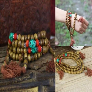 8mm Nepal Yak  Buddhist beads 108 necklace sweater chain Unisex Wear Cuff - Picture 1 of 12