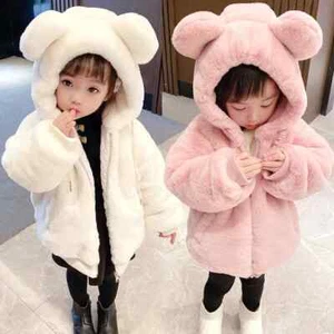 Cute Big Ear Hooded Plush Baby Jacket Autumn Winter Warm Faux Fur Coats Outwear - Picture 1 of 18