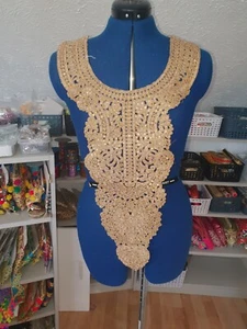 65cm Oro Profundo Cuello Cristal Bordado Encaje Aplique Parche Motivo Abaya Asiático - Imagen 1 de 1