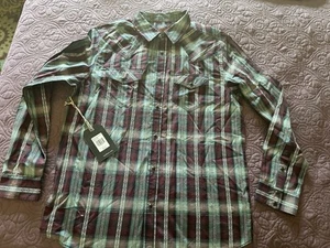 Neu mit Etikett Moon Shine Spirit blau rot kariert LS Button-Down-Hemd L Boot Barn Brad Paisl - Bild 1 von 6