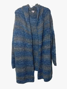 J. Jill Damen offene Strickjacke Pullover mit Kapuze Gr. L blau grau lange Taschen - Bild 1 von 10