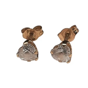 14k Heart Shaped Stud Earrings Clear/White CZ Yellow Gold 4mm 0.4g - Picture 1 of 6