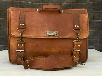 Leather Messenger Bag Shoulder Men's Briefcase Handmade Laptop Satchel Vintage - Image 1 of 4