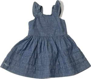 Ralph Lauren Baby Girl Blue Chambray Ruffle Dress Size 3 Months - Picture 1 of 5