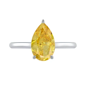 Diamond Ring 14K White Gold 1.50 Ct IGI Lab Grown Pear Cut Fancy Intense Yellow - Picture 1 of 8