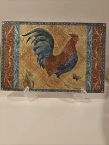 Eleanor Rahim Rooster Design Glass Trivet Vintage - Picture 1 of 3