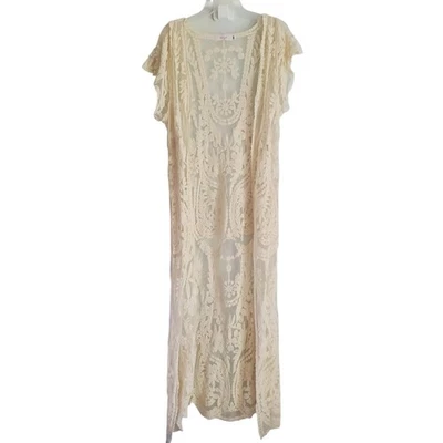 Henrigirl 和服长款女式 M 象牙色透明花边刺绣波西米亚掸子仙女 — 第 1/4 张图片