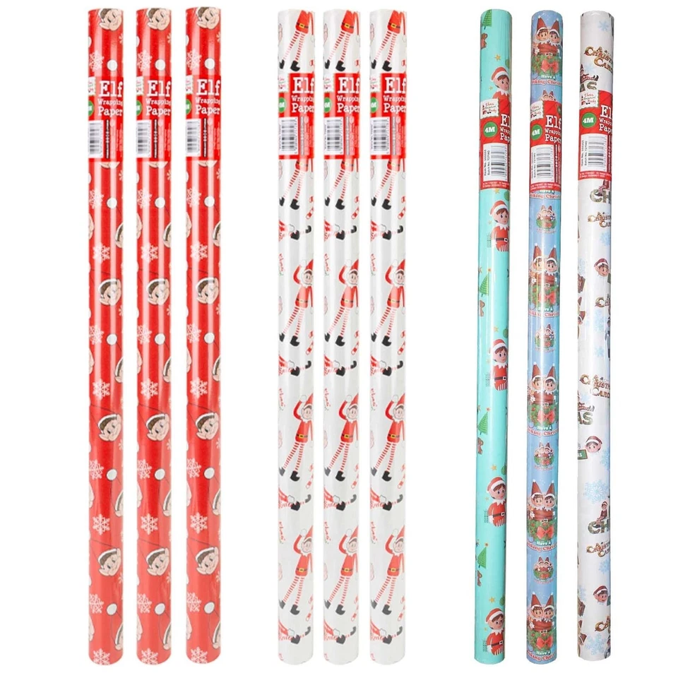 Christmas Elf Wrapping Paper Set of 3 Rolls Gift Wrap - Choose Size - Image 1 of 1