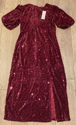 Next / Lipsy Love & Rose Sequin Dress Sz16, BNWT - tie back, zip, occasion, red - Image 1 of 3