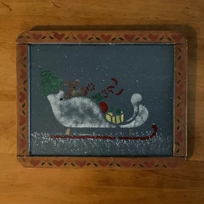 Vintage Heart Border Christmas Sleigh Chalkboard Wall Art Decor Cottagecore - Image 1 of 4