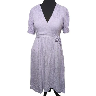 Maeve Anthropologie Wrap Dress Purple Polka Dot Short Sleeve Midi Women’s 14 - Image 1 of 4