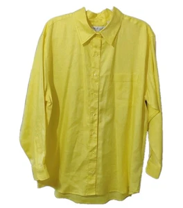 Westbound Size 1X Yellow 100% Linen Long Sleeve Button Down Shirt Minamalist - Picture 1 of 8