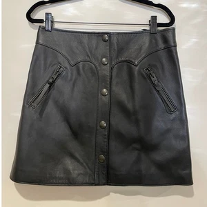 NWT Coach Lamb Leather Snap Button A-Line Mini Skirt Black Women's Size 2 - Picture 1 of 14
