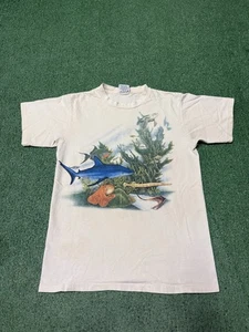 Vintage 80s Aquatic Ocean Life Nature Shirt Mens Size Medium White Animal MARKED - Picture 1 of 17