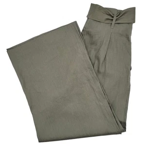 Vince Camuto Pants Womens 10 Green Belted High Rise Wide Leg Pleated Front Capri - Picture 1 of 9