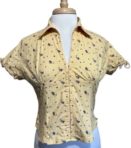 Blusa corta vintage amarilla de campo con broche floral talla grande - Imagen 1 de 5
