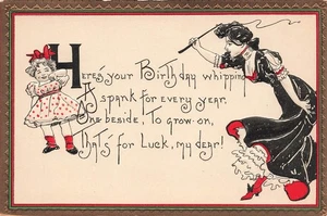 GEBURTSTAG GRUSS POSTKARTE HIER IST DEINE PEITSCHE DAS IST ZUM GLÜCK um 1910 081225 U - Bild 1 von 2