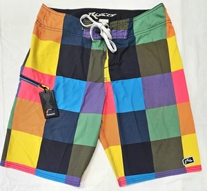 Y2K Rusty Multi-Color Phantom Like Board Short w/ Wax Comb & Fin Key- Size 32 - Picture 1 of 9